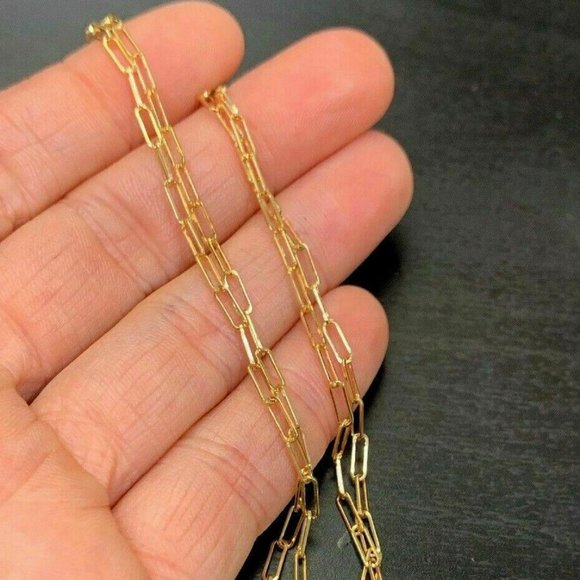Solid 14K Yellow Gold 6x2mm Paper Clip Link Chain Necklace 16" - Picture 5 of 7